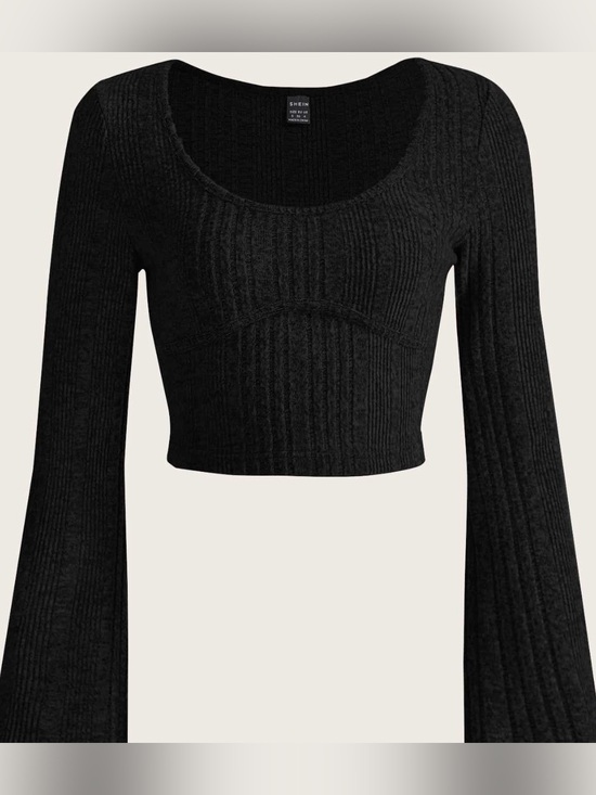 SHEIN Tops - Y2K Soft Flared Bell Sleeve Ribbed Cropped Scoop Neck Women’s Crop Top Size XS